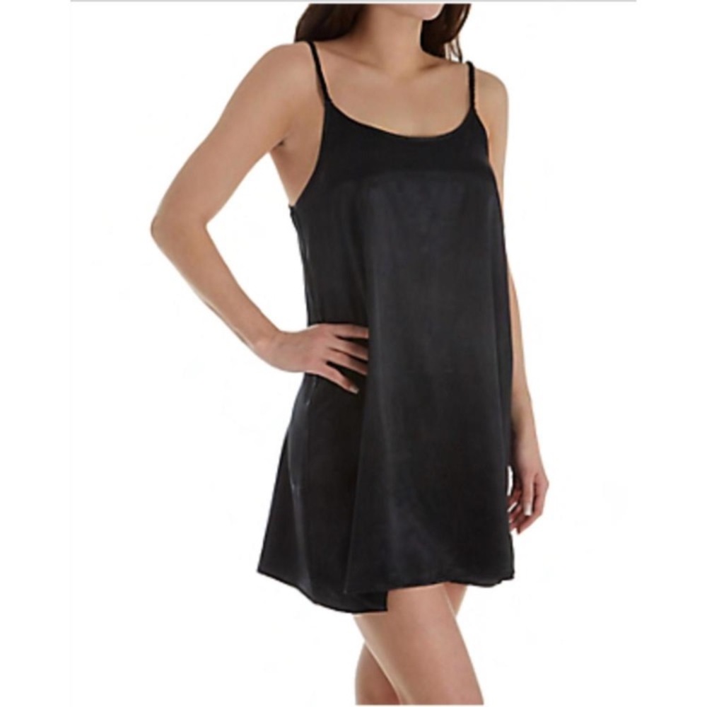 Pj Harlow Rowen Black Satin Silk Chemise night gown braided straps sz small
